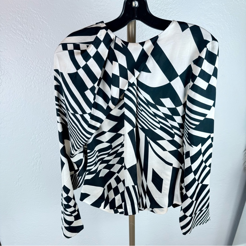 Zara Black & White Geometric Avant-Garde Draped Top Right‎ Shoulder Detail/L